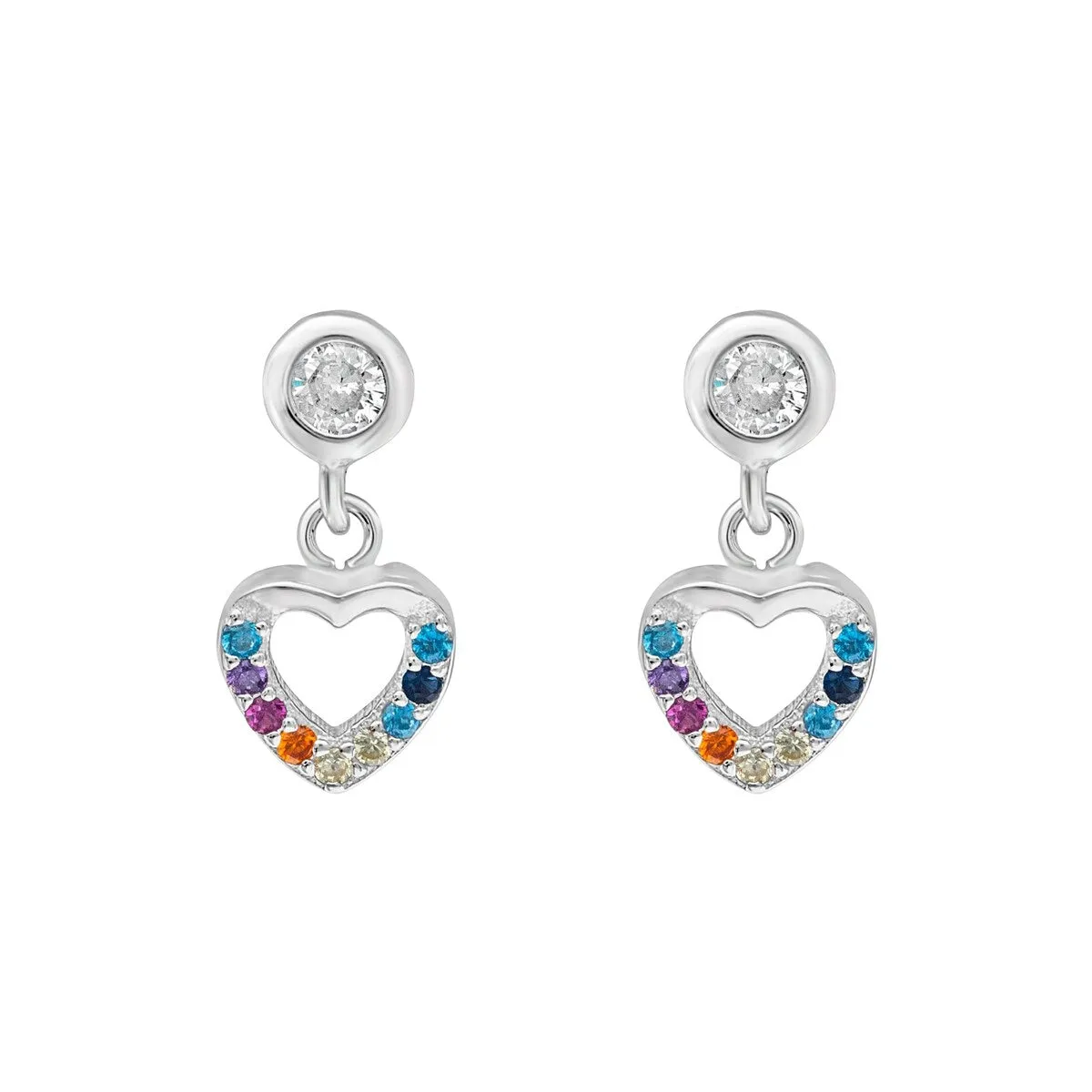 Sterling Silver Multi Colored Cubic Zirconia Heart Drop Earrings sold by Zulily