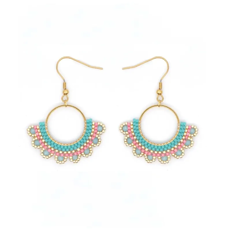 Teal & Pink Beaded Boho Circular Drop Earrings sold by Zulily