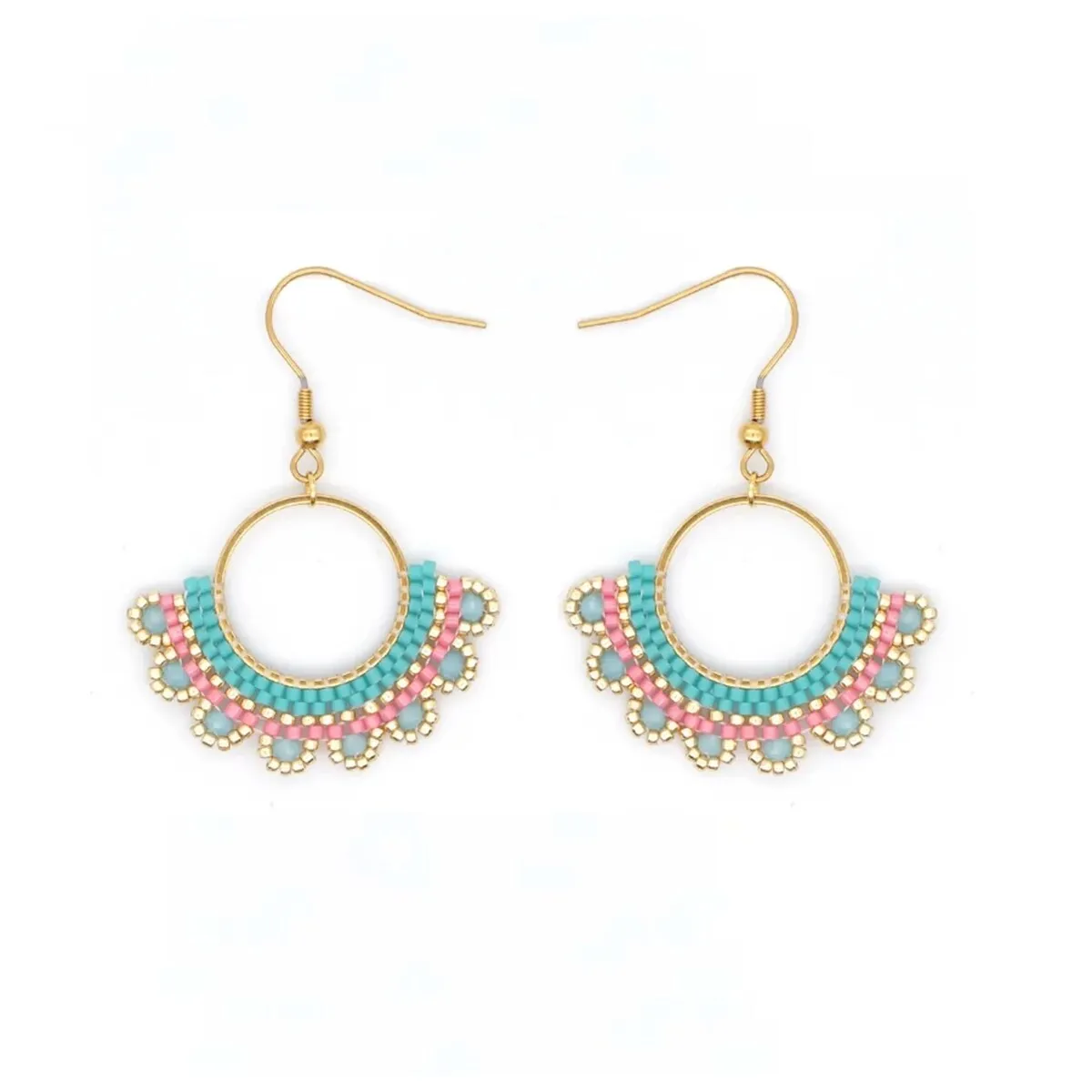 Teal & Pink Beaded Boho Circular Drop Earrings sold by Zulily