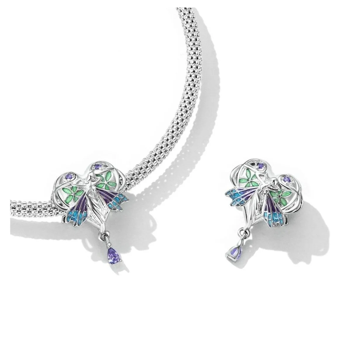 Sterling Silver Purple CZ & Green Fairy in Heart with Vines Bracelet Charm sold by Zulily product image thumbnail 2