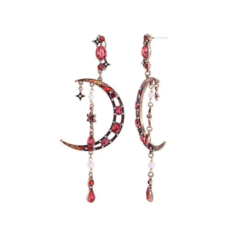 Red Crystal Moon Drop Earrings sold by Zulily