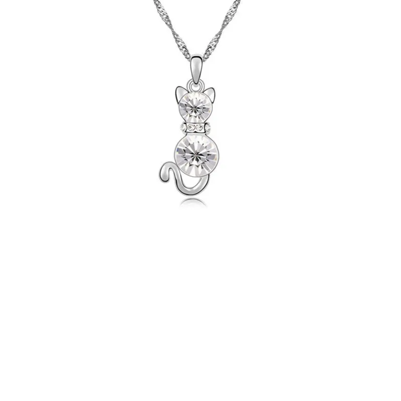 Silvertone Crystal Cat Pendant Necklace sold by Zulily