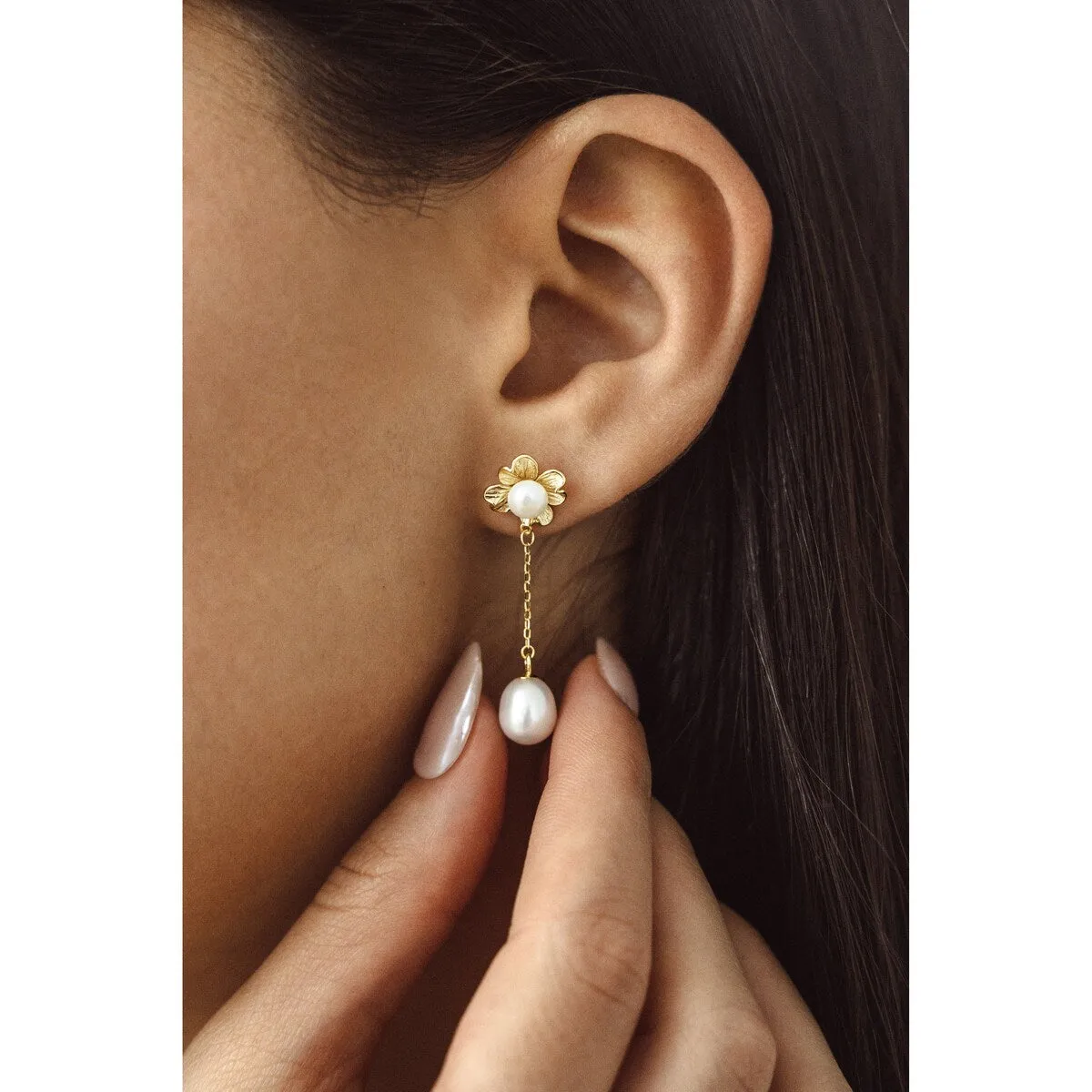 Freshwater Pearl & 18k Gold-Plated Floral Drop Earrings sold by Zulily product image thumbnail 2