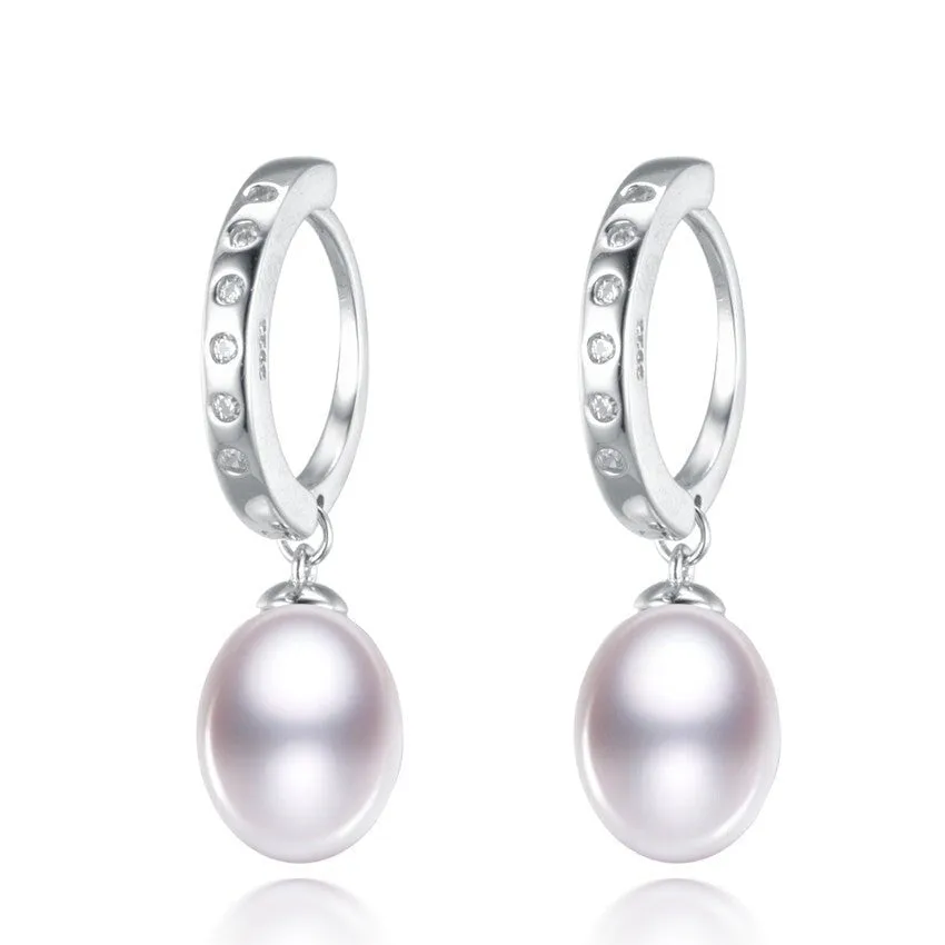 Sterling Silver Cubic Zirconia Huggie Hoop And White Freshwater Pearl Earrings sold by Zulily