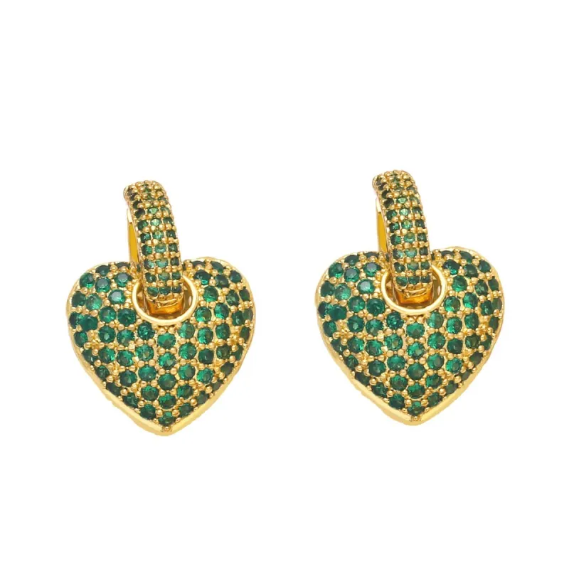 Goldtone & Green Cz Huggie Heart Hoop Earrings sold by Zulily