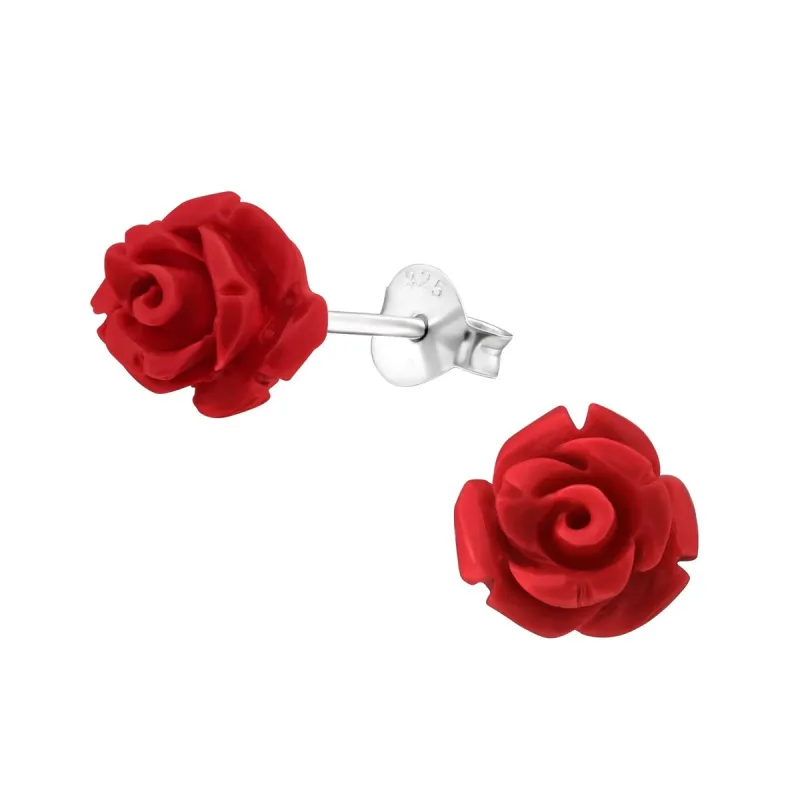 Sterling Silver & Red Resin Rose Stud Earrings sold by Zulily