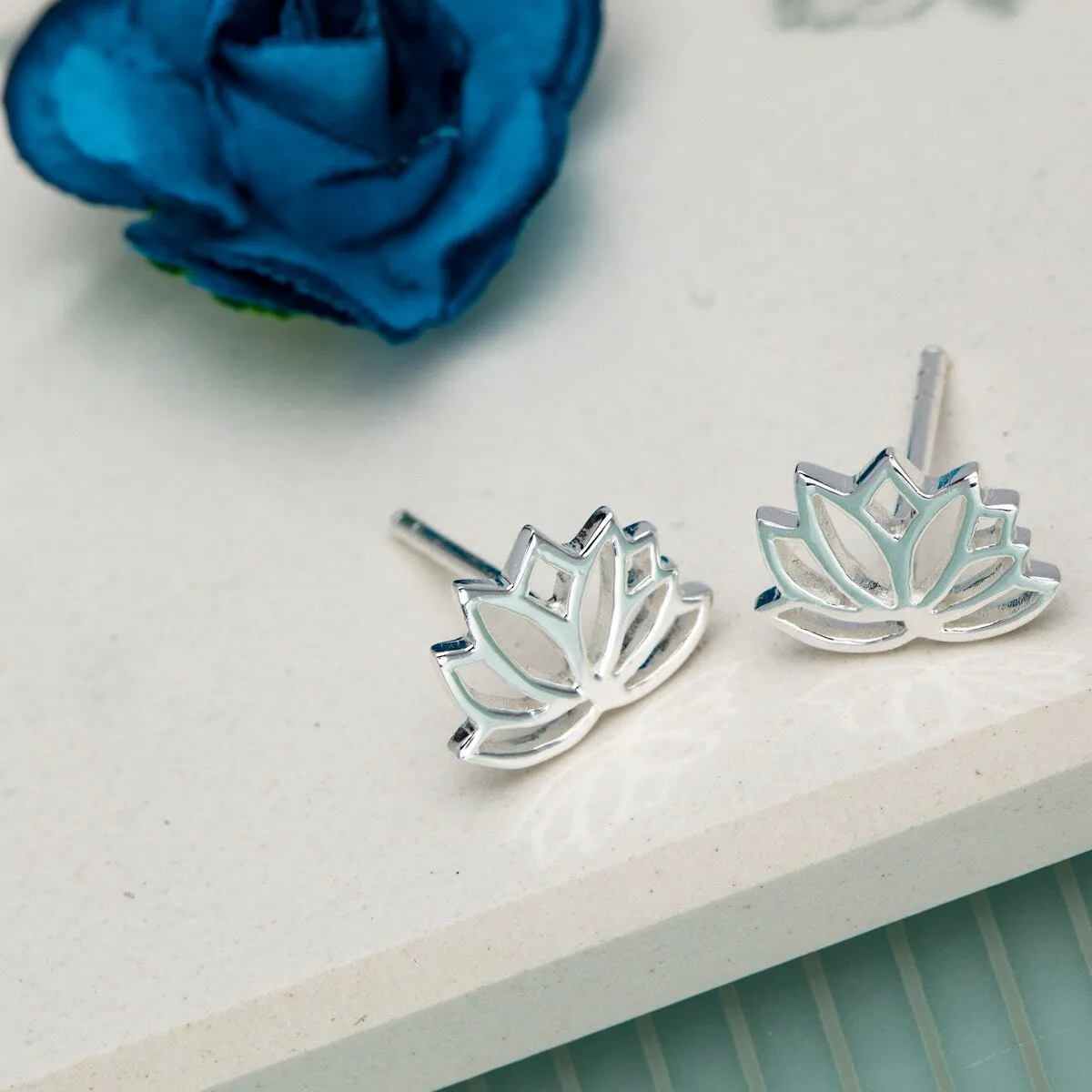 Sterling Silver Lotus Flower Stud Earrings sold by Zulily
