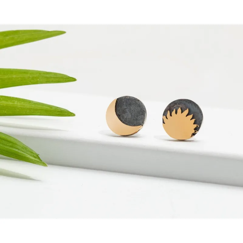 Sterling Silver & Bronze-Plated Moon & Sun Stud Earrings sold by Zulily