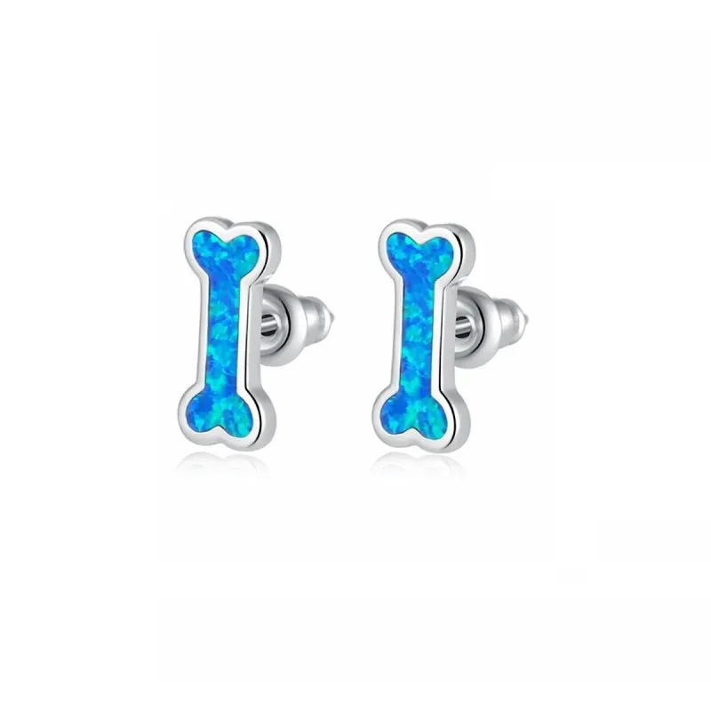 Sterling Silver Blue Opal Dog Bone Stud Earrings sold by Zulily