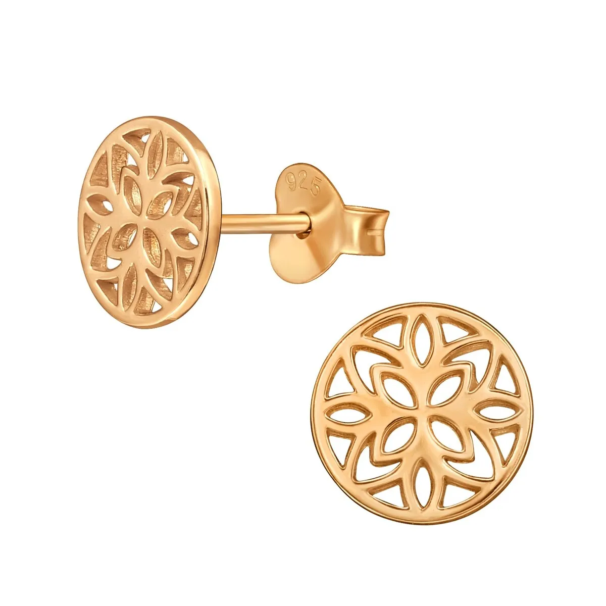 Rose Gold-Plated Sterling Silver Geometric Flower Circular Stud Earrings sold by Zulily