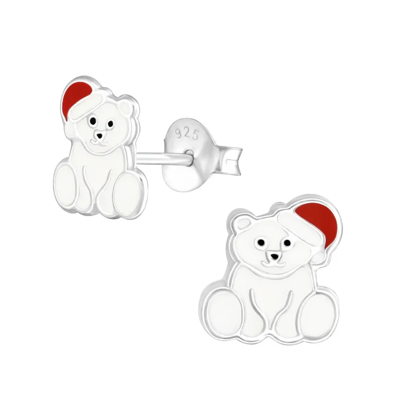 Sterling Silver Polar Bear in Santa Hat Dainty Stud Earrings sold by Zulily