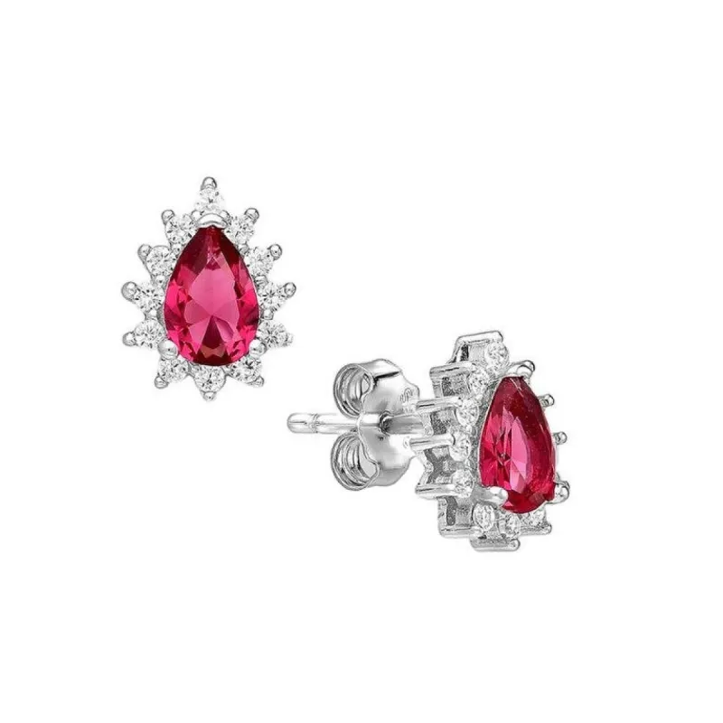 CZ Simulated Ruby Teardrop Halo Stud Earrings - 925 Sterling Silver - Ag Sterling sold by Zulily