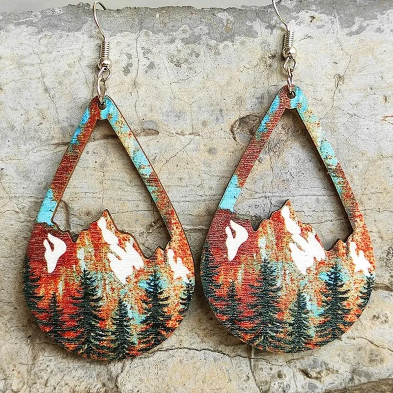 Multi Coloured Mountain & Trees Teardrop Drop Earrings sold by Zulily