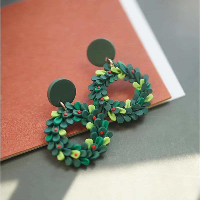 Green Clay Wreath Drop Earrings made by Zulily