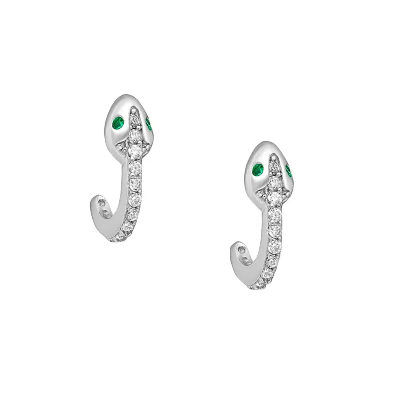 Sterling Silver Cubic Zirconia Snake With Green Eyes Stud Earrings sold by Zulily