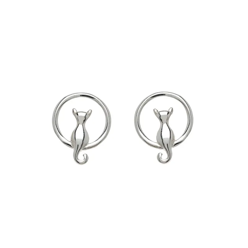 Sterling Silver Cat On Full Moon Stud Earrings sold by Zulily