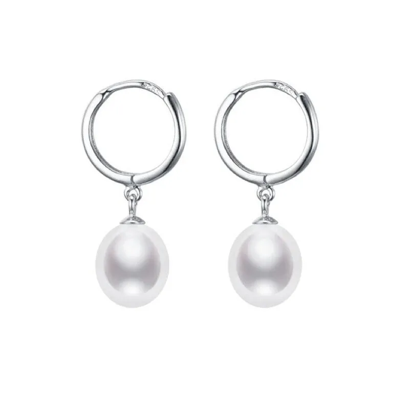 Sterling Silver White Freshwater Pearl Hooped Earrings sold by Zulily