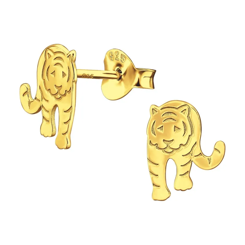 Sterling Silver 18k Gold-Plated Tiger Stud Earrings sold by Zulily