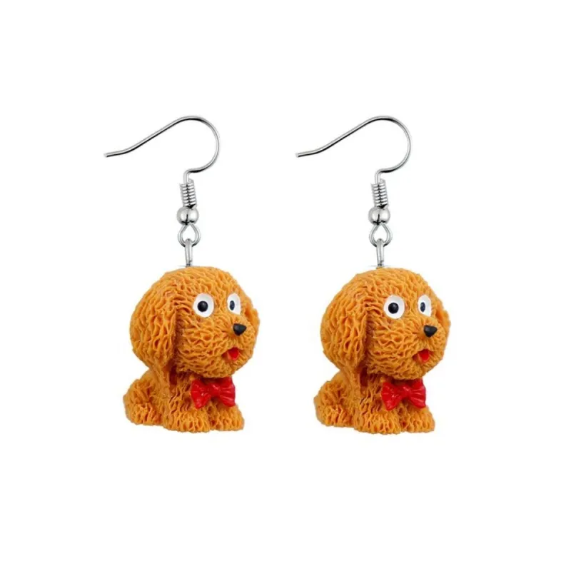 Cute Clay Caramel Dog Earring With Red Bowtie made by Zulily