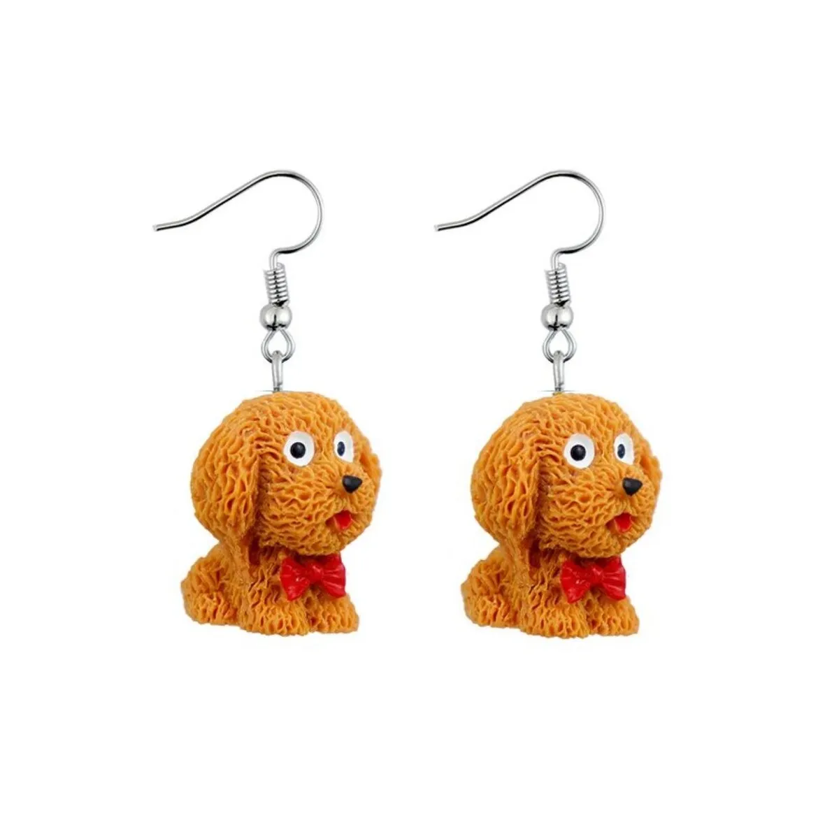 Cute Clay Caramel Dog Earring With Red Bowtie sold by Zulily