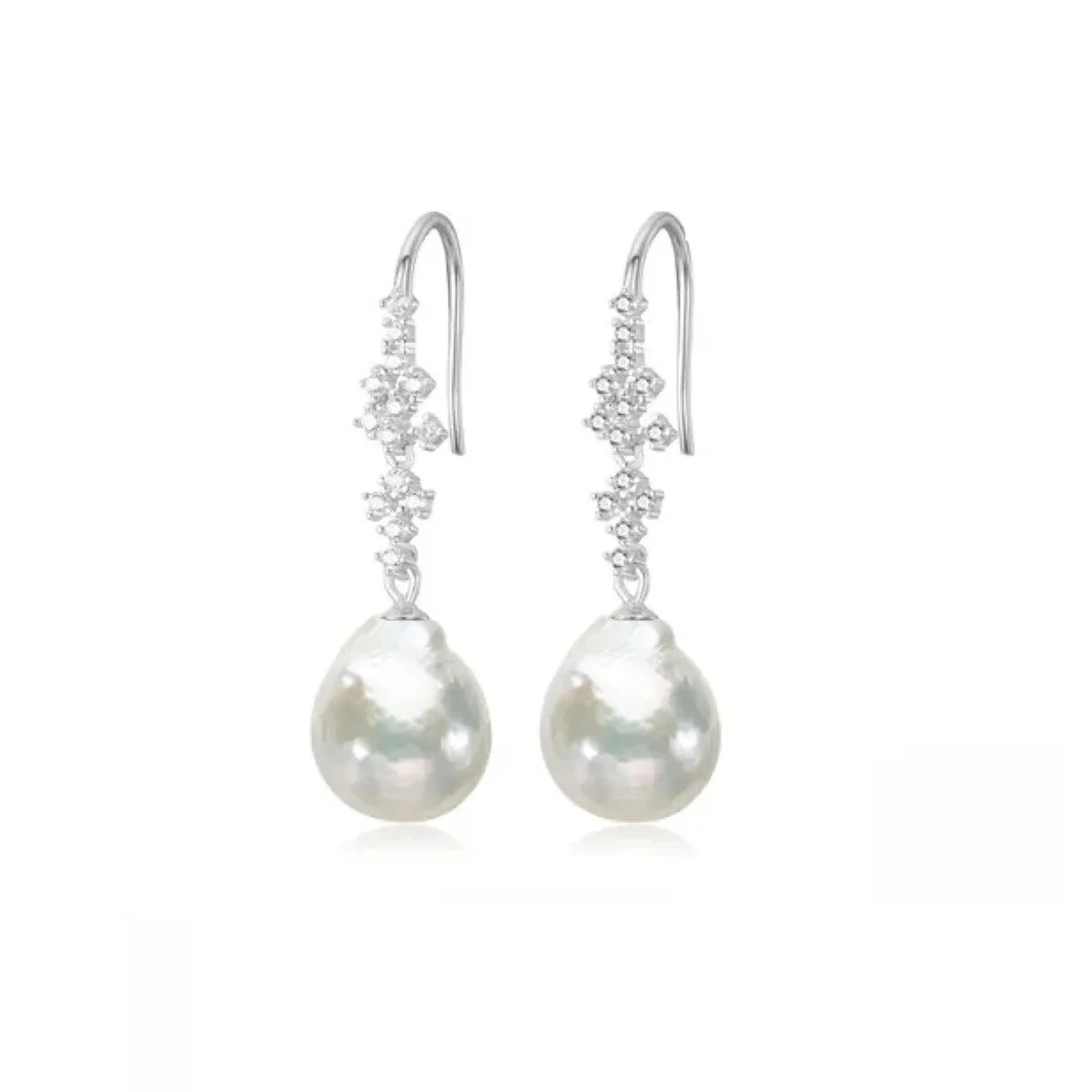Sterling Silver Clustered CZ & White Freshwater Teardrop Pearl Drop Earrings sold by Zulily
