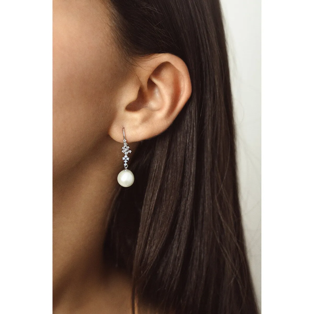 Sterling Silver Clustered CZ & White Freshwater Teardrop Pearl Drop Earrings sold by Zulily product image thumbnail 2