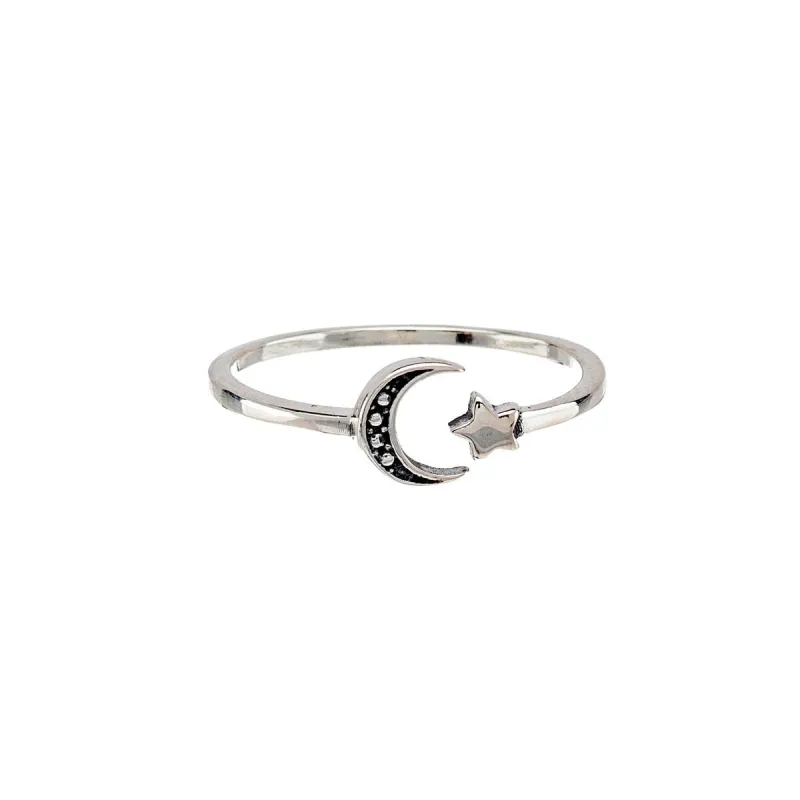 Sterling Silver Oxidized Moon & Star Ring sold by Zulily