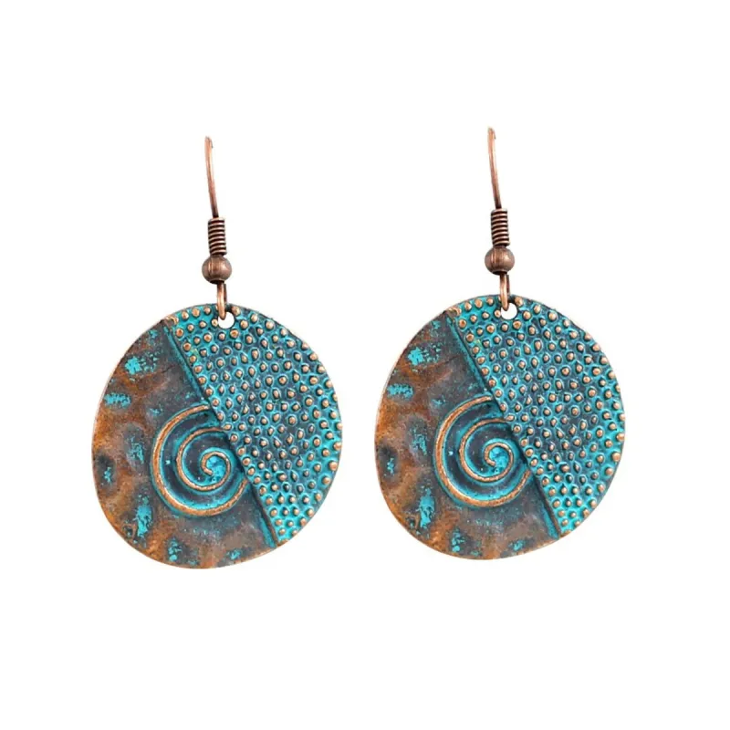 Brass & Teal Swirl Circular Drop Earrings sold by Zulily