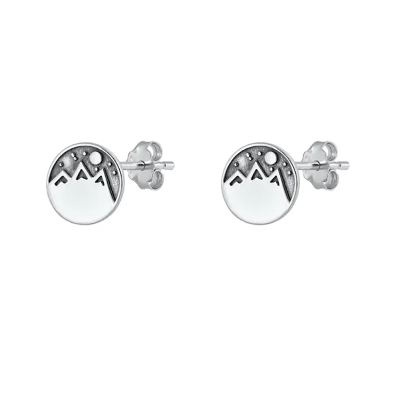 Sterling Silver Oxidized Circular Mountain Stud Earrings sold by Zulily