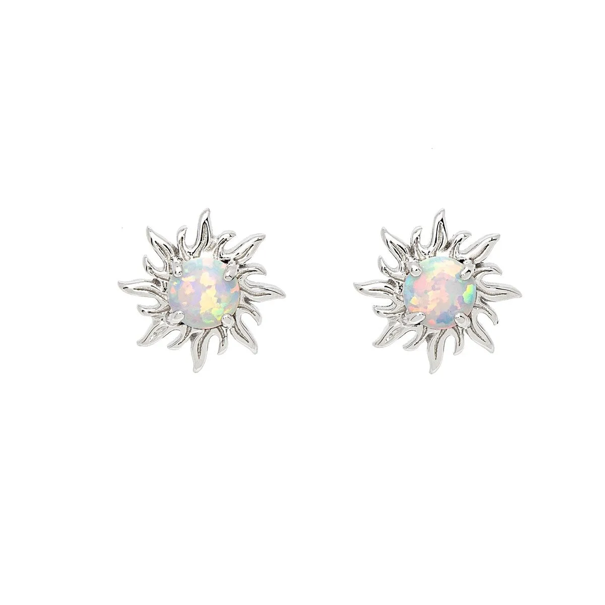 Sterling Silver Sun Stud Earrings with Lab-Created White Opal sold by Zulily