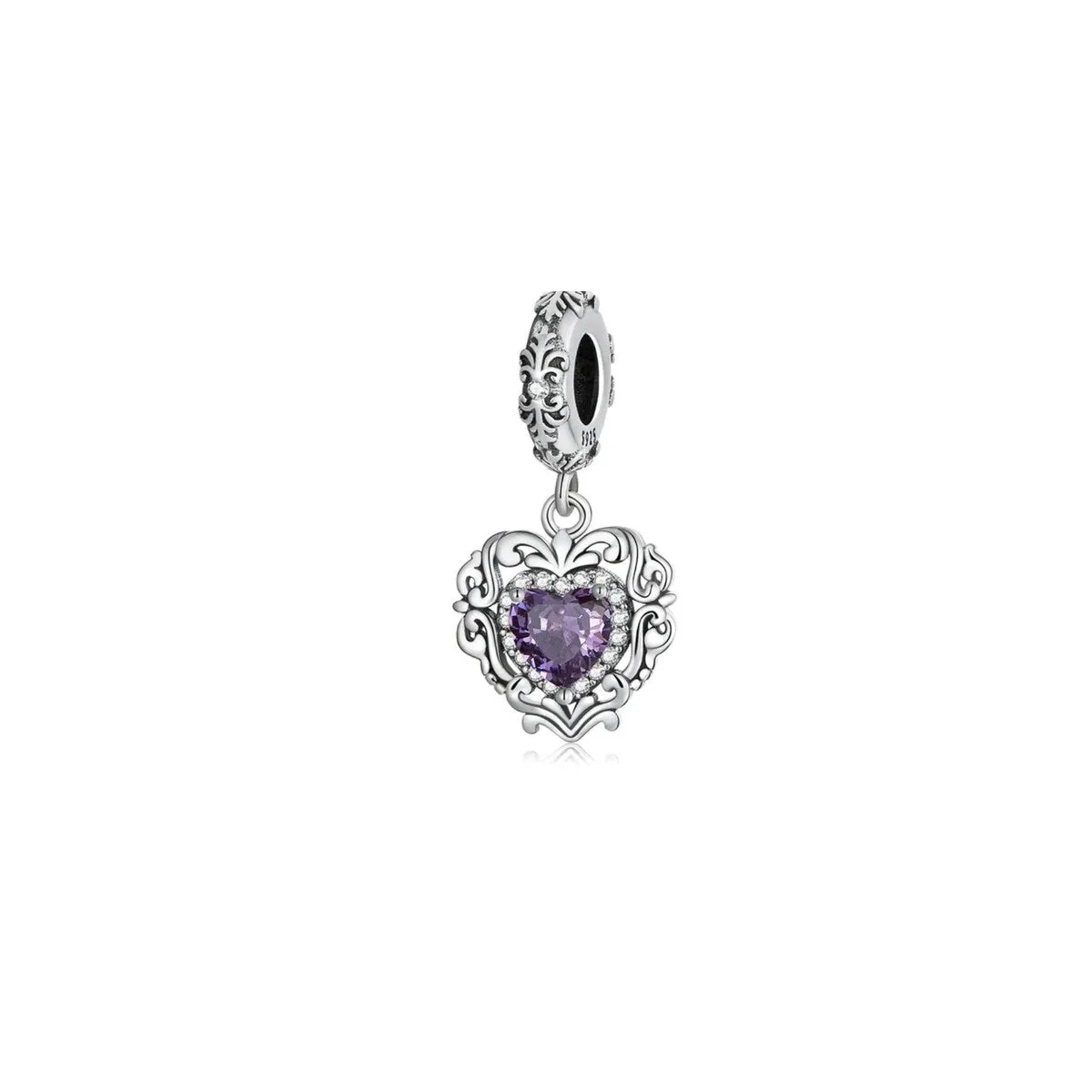 Purple Rhinestone & Sterling Silver Heart Charm sold by Zulily