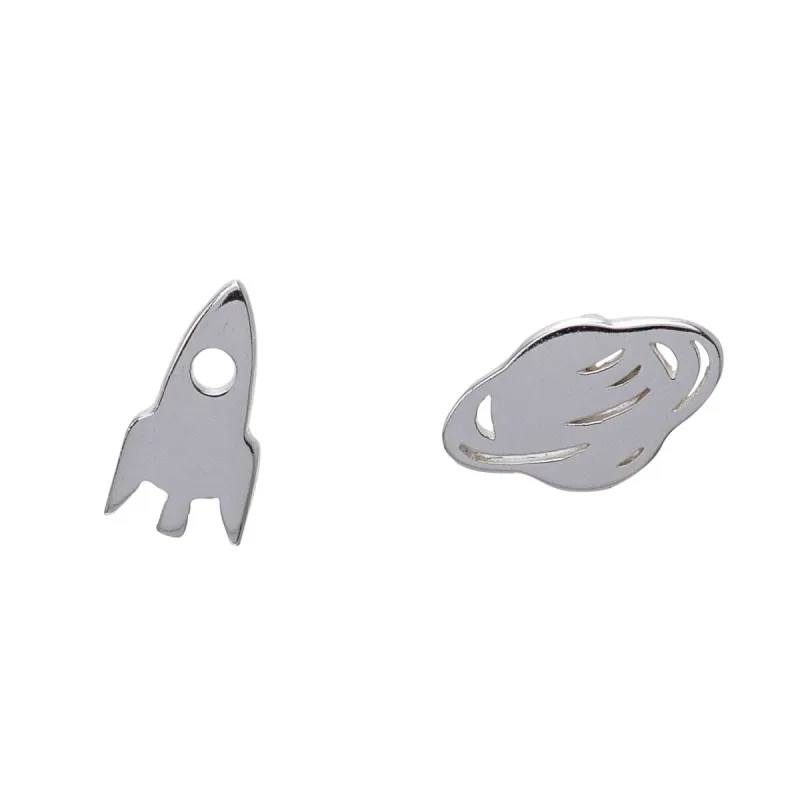 Sterling Silver Rocket Planet Asymmetrical Stud Earrings sold by Zulily