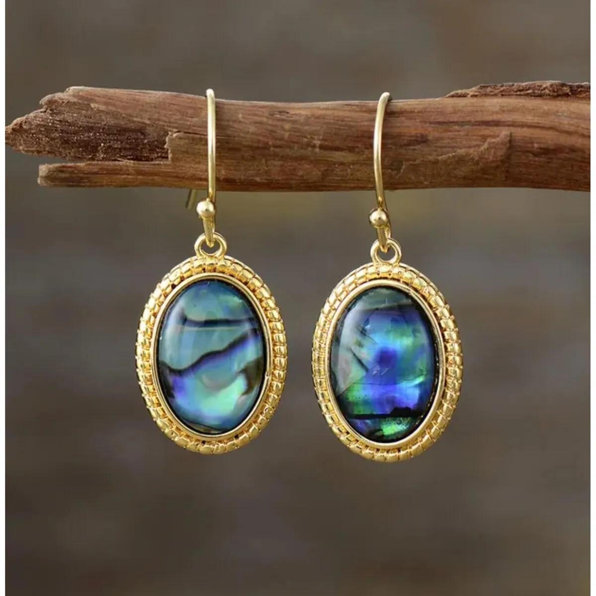 Goldtone & Blue Paua Oval Drop Earrings sold by Zulily
