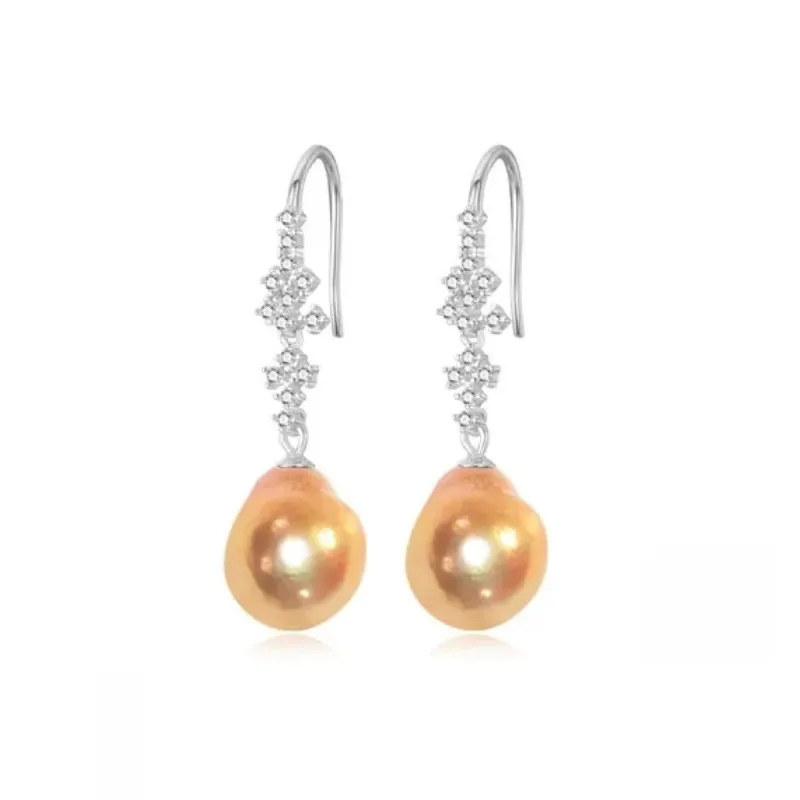 Sterling Silver Clustered CZ & Peach Freshwater Teardrop Pearl Drop Earrings sold by Zulily