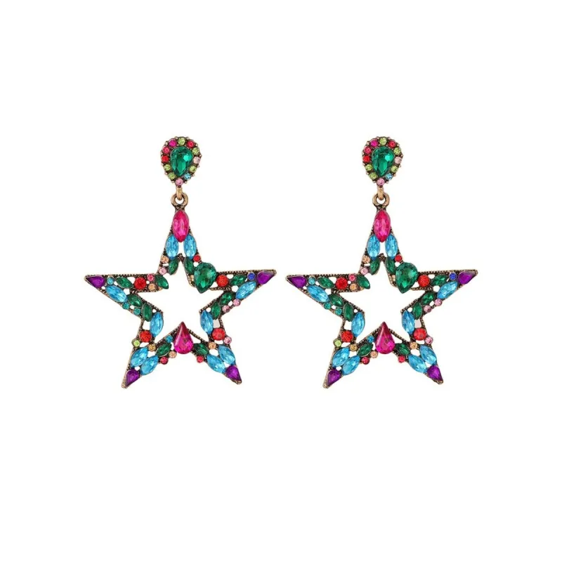 Multi Coloured Crystal Open Star Drop Earrings sold by Zulily