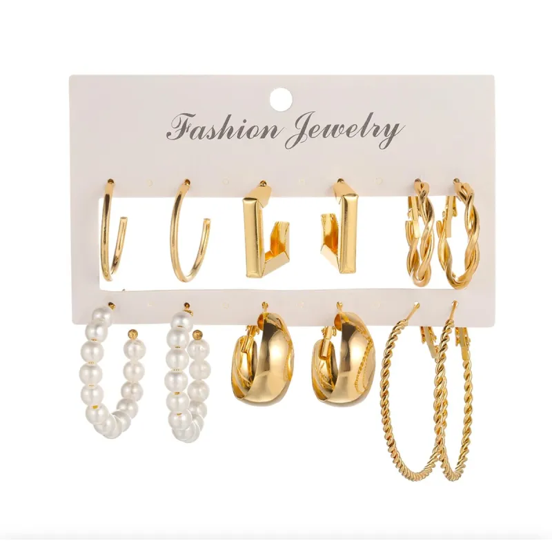 Goldtone & Pearl Set Of 6 Hoop Earrings sold by Zulily