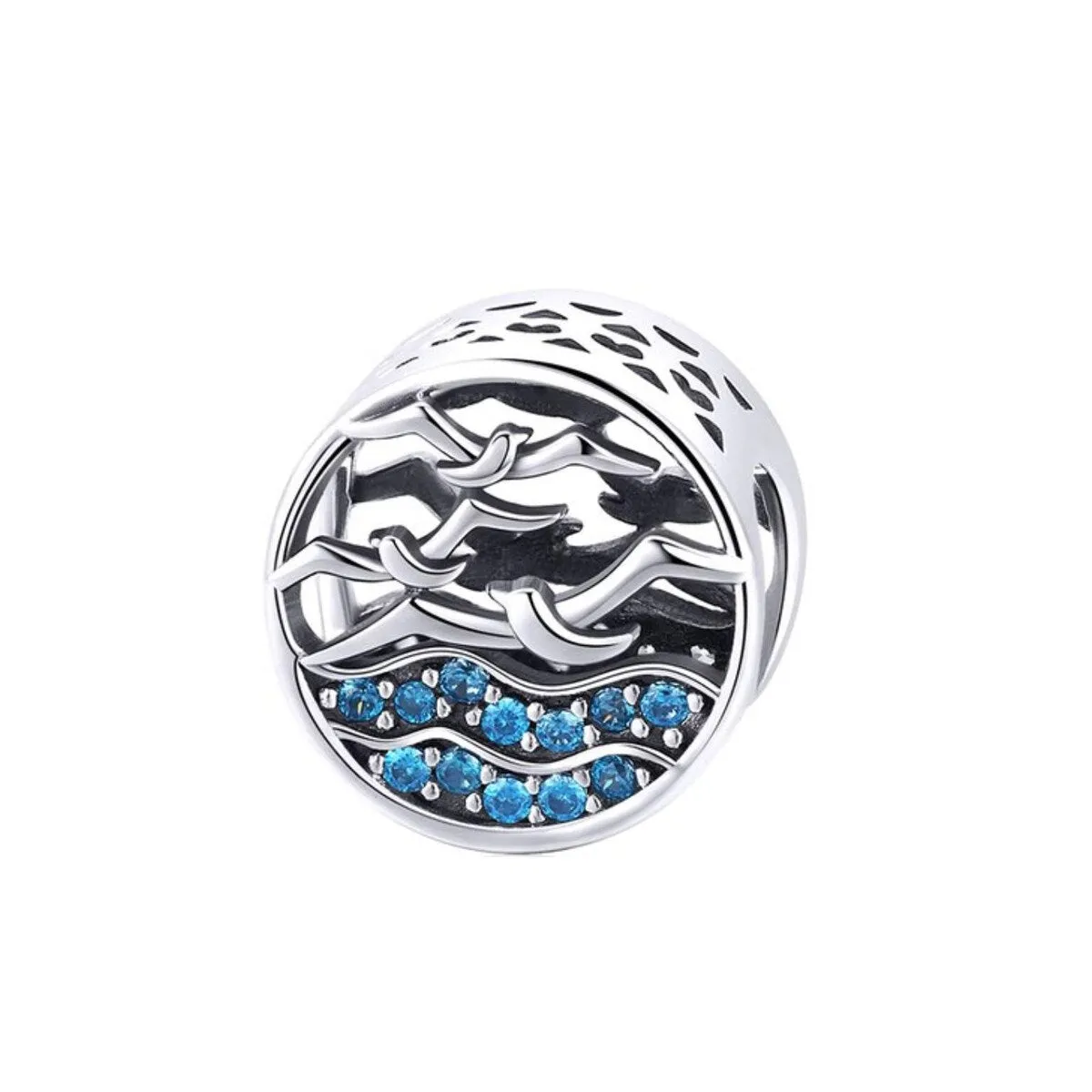 Blue Cubic Zirconia & Sterling Silver Round Ocean & Bird Charm sold by Zulily