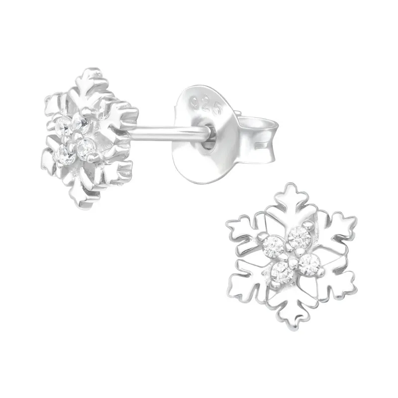 Sterling Silver Snowflake with Clustered CZ Dainty Stud Earrings sold by Zulily