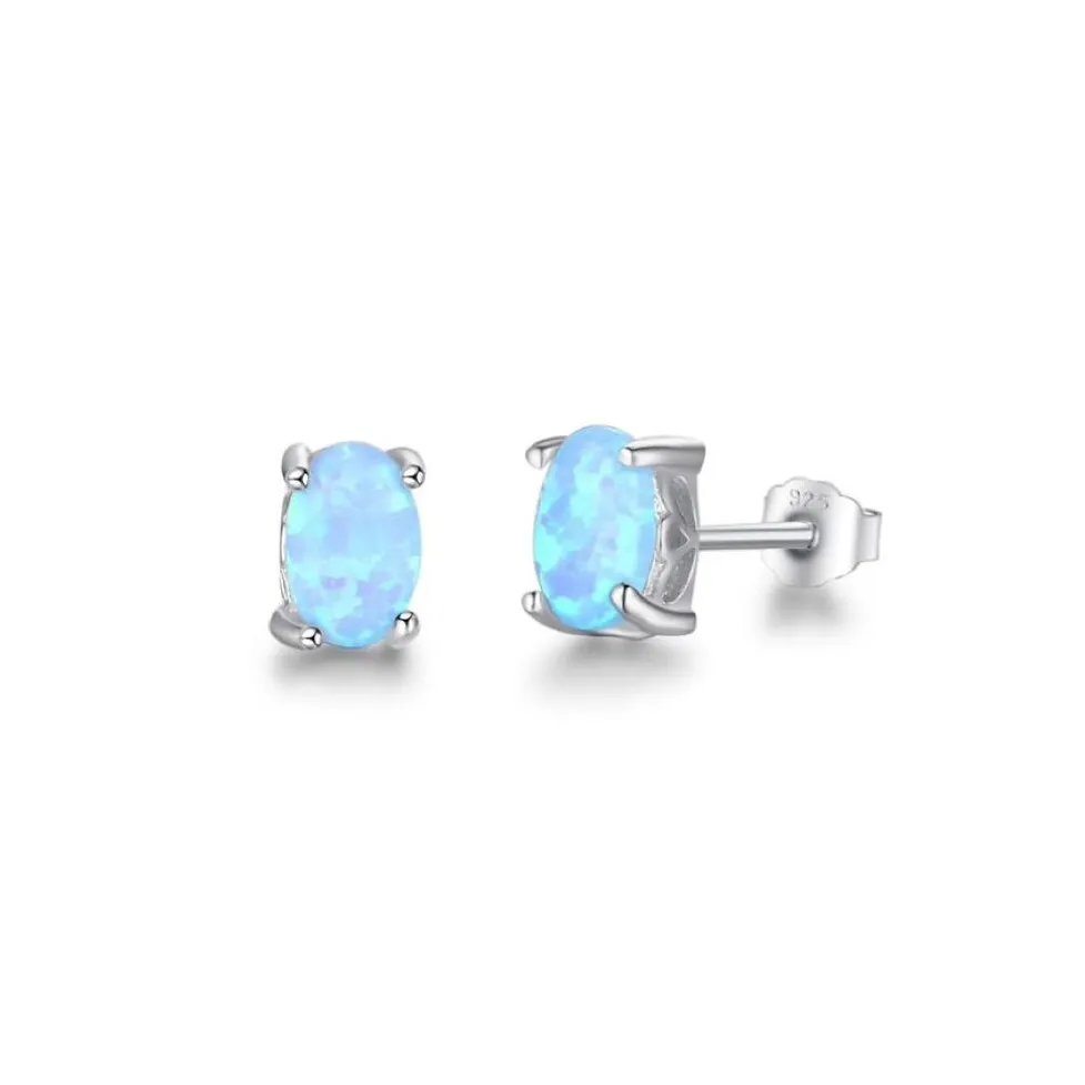 Sterling Silver Blue Opal Oval Stud Earrings sold by Zulily