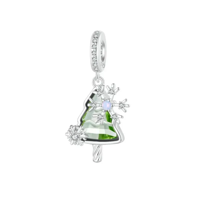 Sterling Silver & Green CZ Christmas Tree with Snowflakes Dangling Charm sold by Zulily