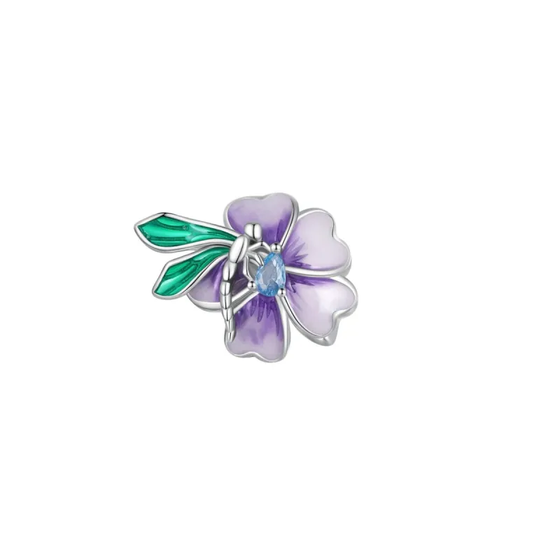Sterling Silver Purple Flower and Dragonfly Charm sold by Zulily