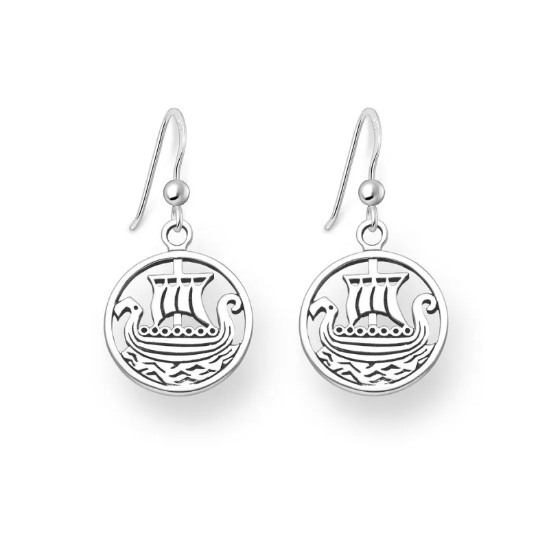 Sterling Silver Viking Boat Round Drop Earrings sold by Zulily