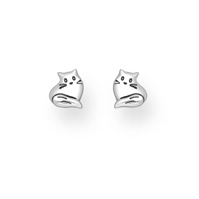 Sterling Silver Cute Cat Stud Earrings sold by Zulily