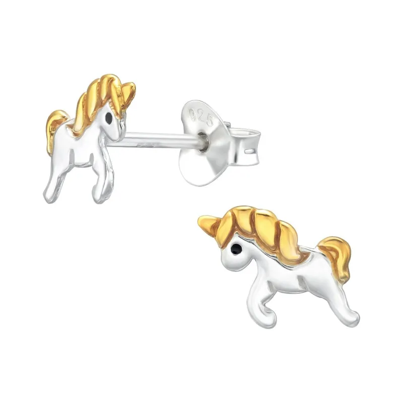 Two-Tone Running Unicorn Stud Earrings sold by Zulily