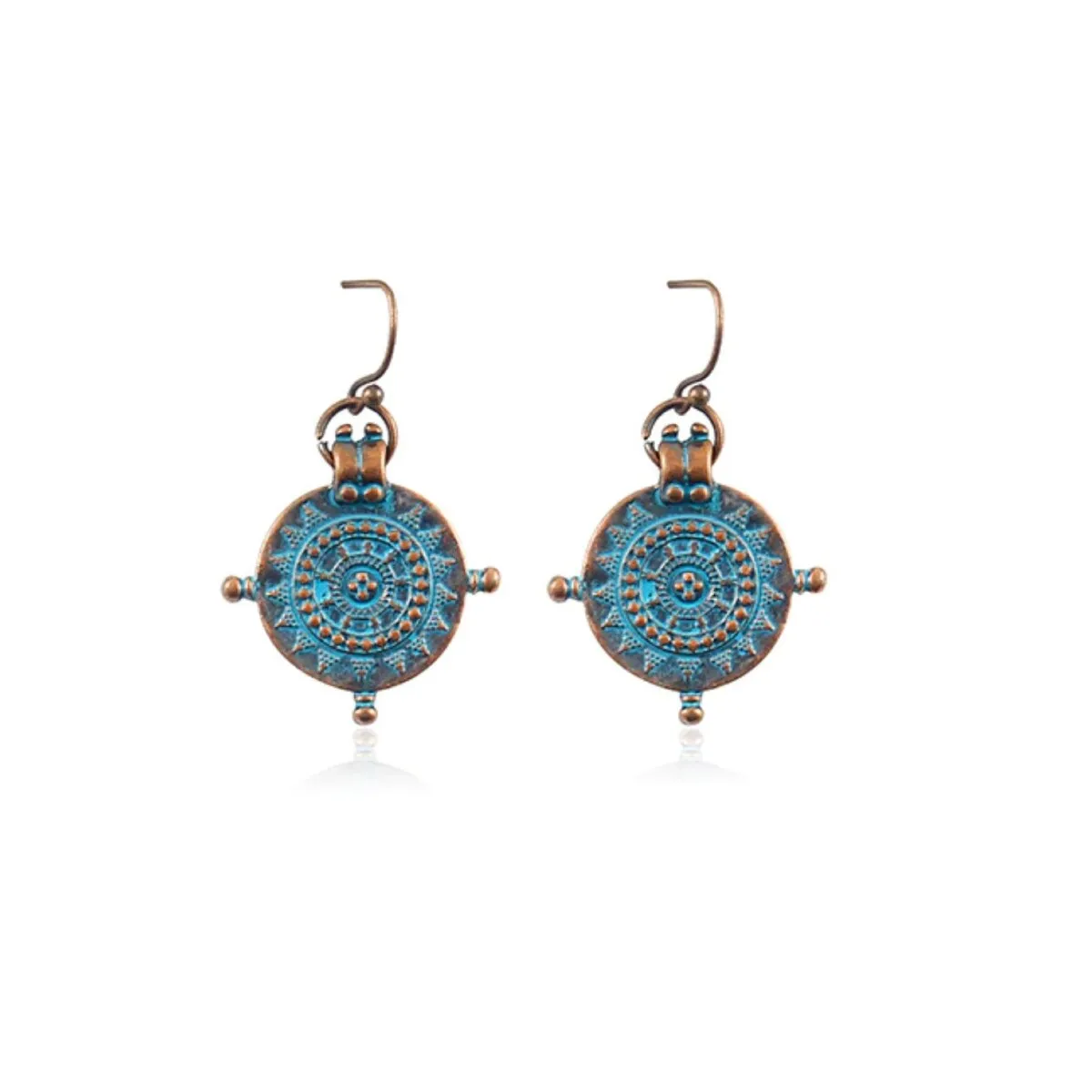 Brass & Blue Detailed Vintage Circular Drop Earrings sold by Zulily