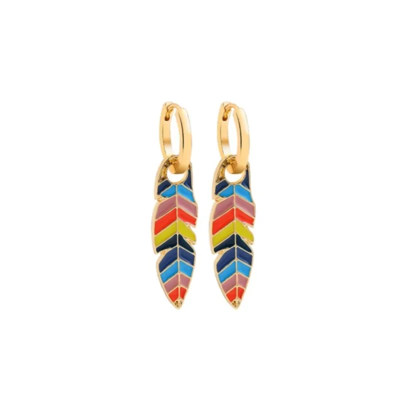 Goldtone & Multi Colored Feather Huggie Hoop Earrings sold by Zulily