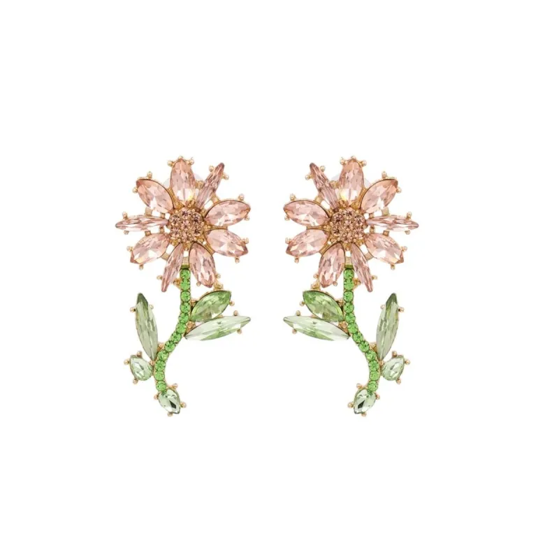 Green & Pink Crystal Flower Stud Earrings sold by Zulily