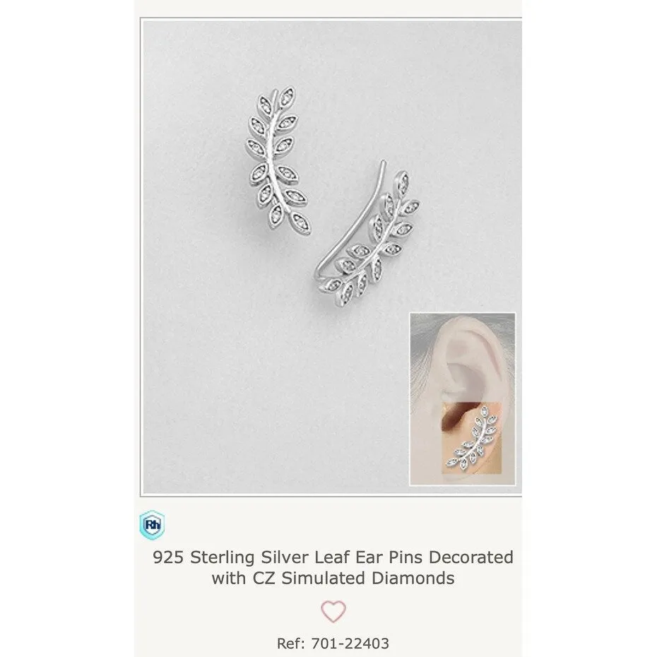 Sterling Silver Leaf Cubic Zirconia Threader Earrings sold by Zulily