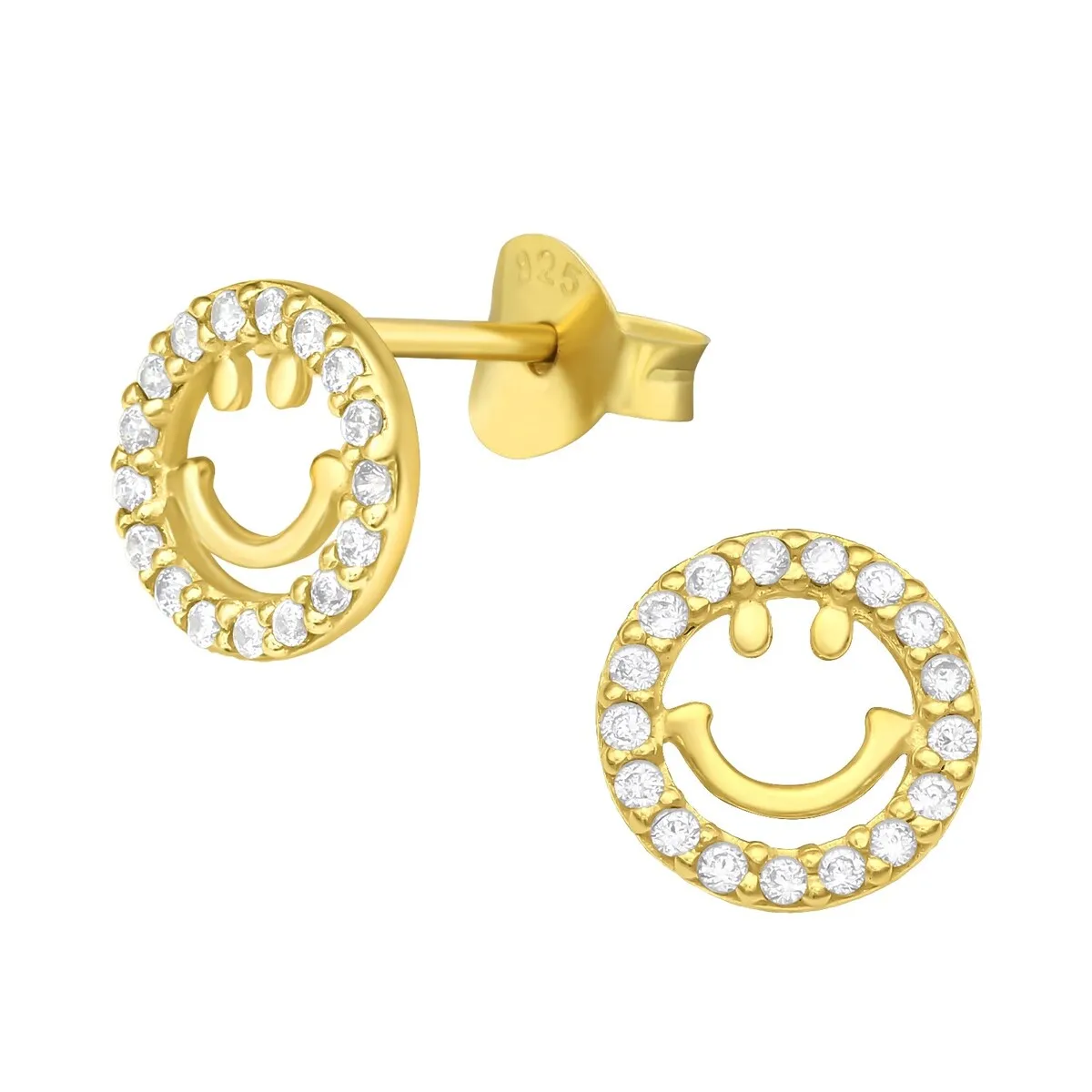 Goldtone Plated Sterling Silver Cubic Zirconia Happy Face Stud Earrings sold by Zulily
