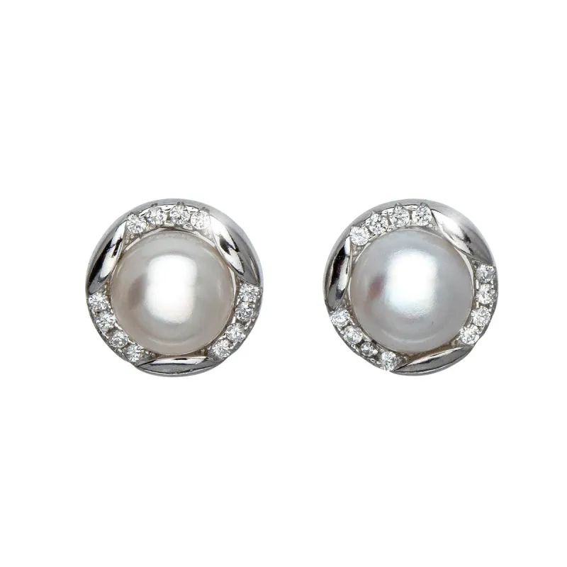 Sterling Silver & Cubic Zirconia Round Stud Earrings with Pearl sold by Zulily